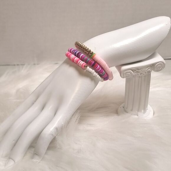 Cb3-1 CHRISTMAS STACKING BRACELET SET charm adjustable PINKS & PURPLES - Picture 2 of 6
